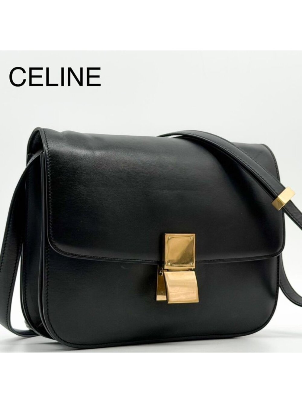 Celine Classic Box Medium Shoulder Bag Black Leather